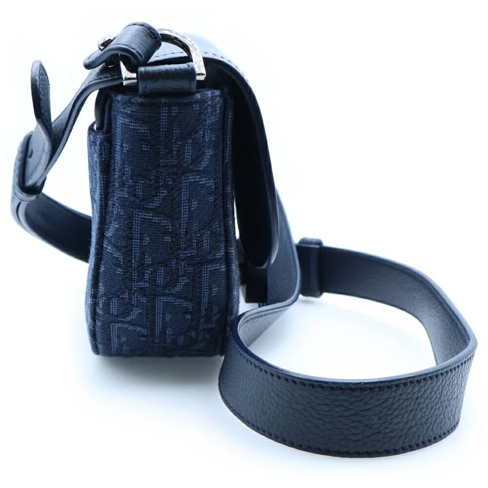 Christian Dior Oblique Saddle Flap Messenger Bag Shoulder Navy Blue - Picture 3 of 6